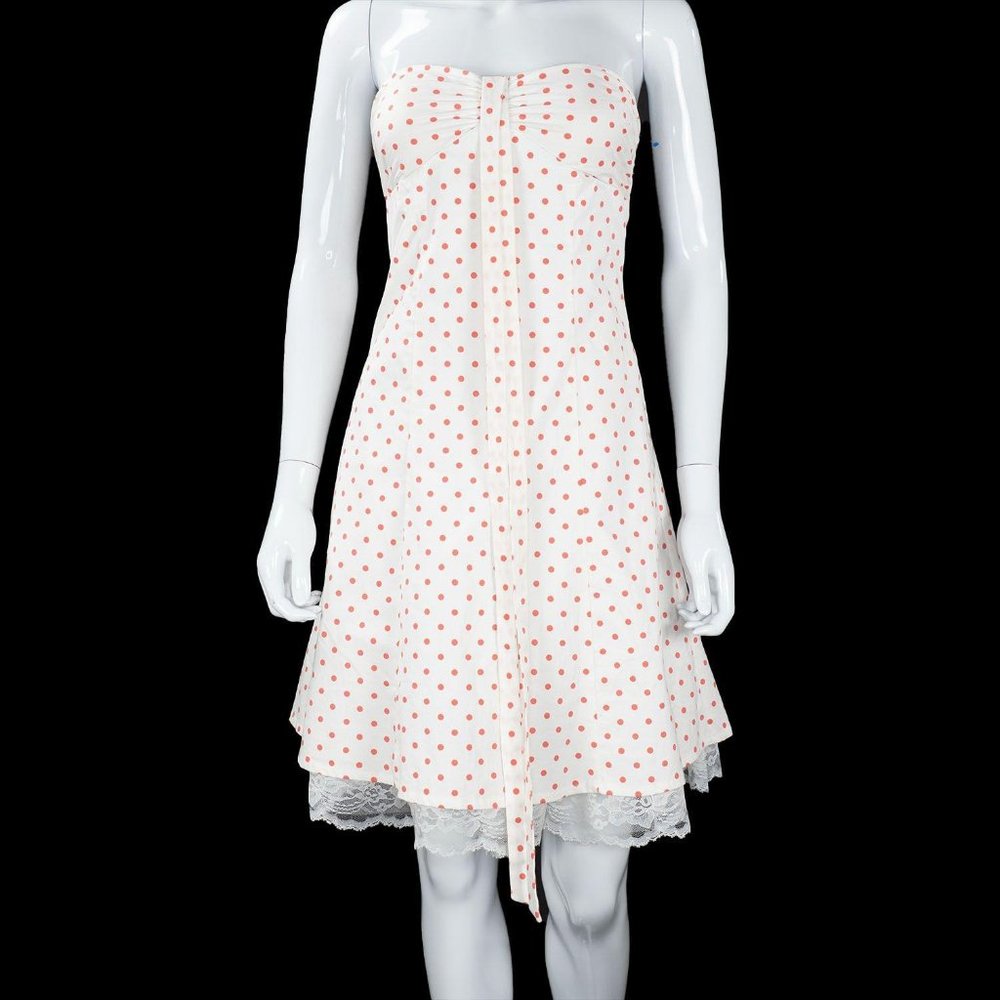 BCX Fit Flare Pink Dot Lace Slip Halter Dress